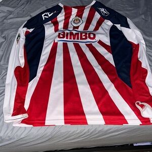 Chivas Reebok Red and White Striped Long Sleeve Jersey